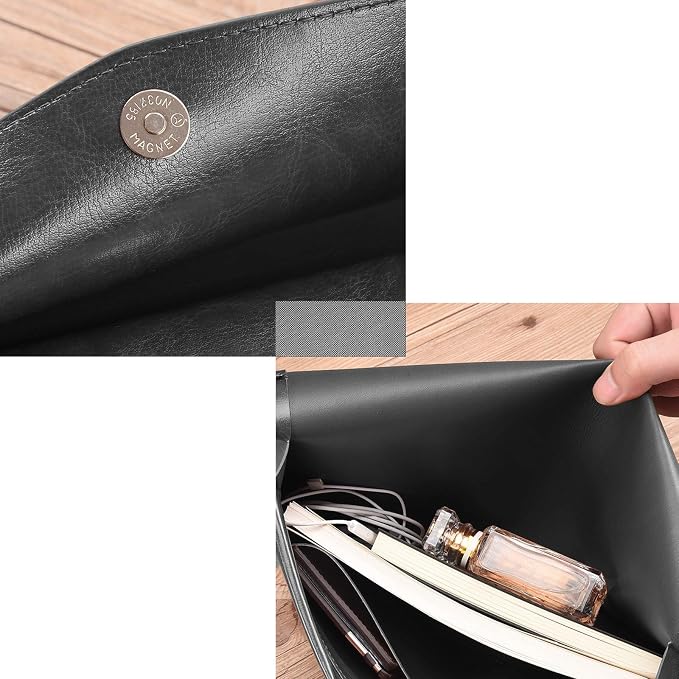 PU Leather A4 File Folder Document Holder Envelope Folder Case with Snap Closure for Receipt Contract Black