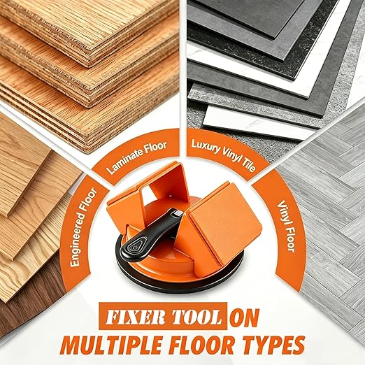 Floor Gap Fixer Tool with Rubber Hammer & Adhesive Pads, Laminate Vinyl Flooring Suction Cup Repair Tool for Closing Floor Gaps, Professional Flooring Installation Kit (Black)