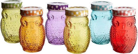 Style Setter 206242-6GB Owl Colors 6 Piece Glass Jar Set- Glass Canister with Airtight Metal Lids, Multi Colors, "2.5 x 2.5 x 5.25"""
