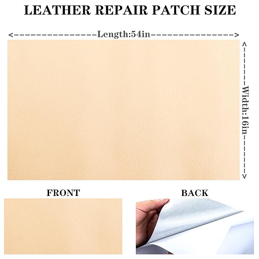 HGUAN Leather Repair Patch, 16X54 Inch Self Adhesive Leather Repair, Large Vinyl Patch Tape for Couches, Furniture, Car Seats, Cabinets, Office Chairs (Beige)