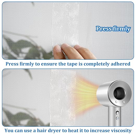 White Window Screen Repair Tape 4" x 35 FT Fiberglass Adhesive | Strong adhesive fiberglass screen repair tape; fixes holes & tears cut&stick indoor/outdoor window door use