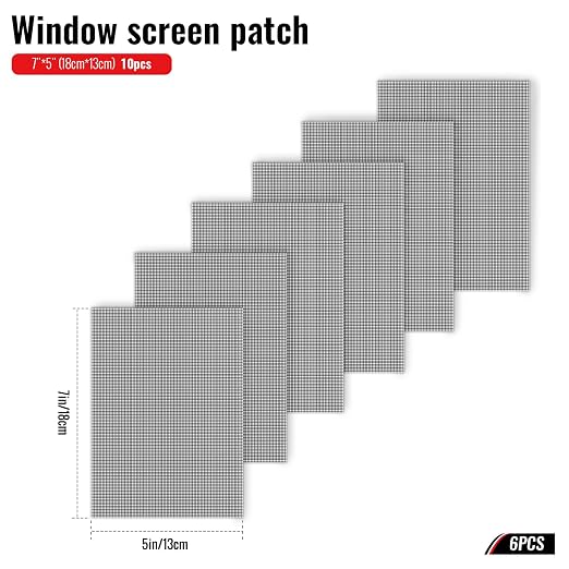 Matenf Window Screen Repair Patch, 6 Patches, 7"x 5"(18cm x 13cm), Black, 3-Layer Strong Adhesive Window Screen Mesh Tape, Repair Kit, Repair for Window and Door Screen Tears Holes