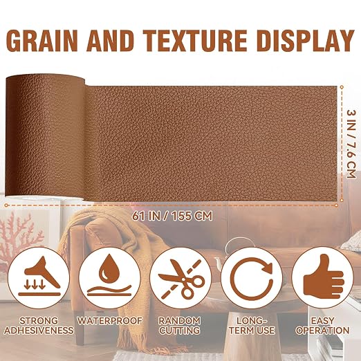 Vigorder Leather Repair Tape, 3" x 61" Self Adhesive Leather Repair Patch for Furniture, Sofa, Car Interior, Office Chair (Light Brown)