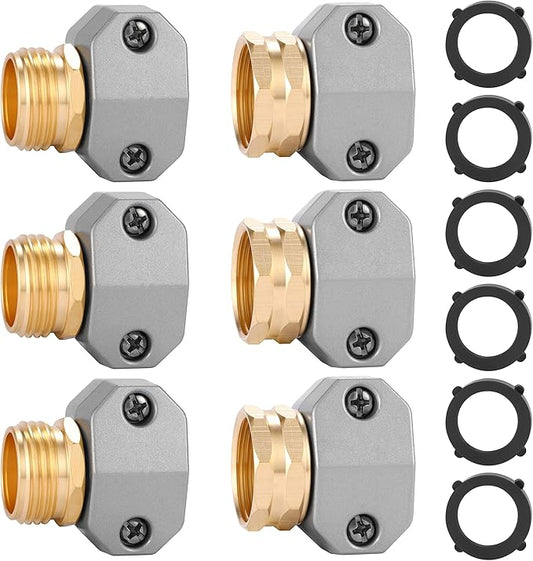 Garden Hose Repair Kits, 3 Sets Aluminum Alloy Water Hose Connector, Fit 3/4" and 5/8" Garden Hose, Male and Female Hose End Repair Fittings Replacement, Hose Mender Kit