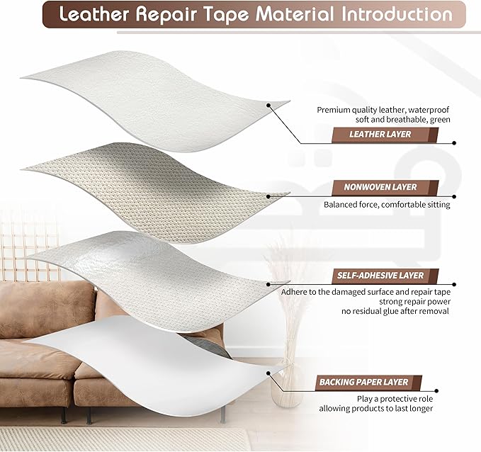 KING MOUNTAIN Leather Repair Patch,12 x 60 Inches self Adhesive Leather Repair Tape for Damaged Leather Furniture, Sofa Seating,Car Seats, Leather Goods（White）