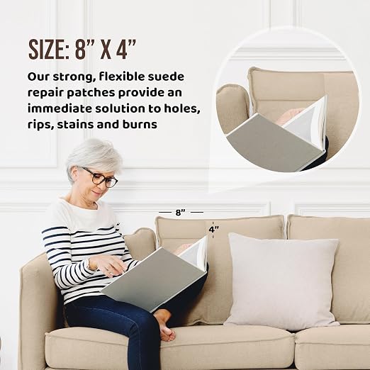 Instant MastaPlasta Suede Premium Repair Patch - Gray Suede - 8in x 4in (20cm x 10cm) -Self-Adhesive Suede Upholstery-Quality Patches for Sofas, Car Interiors, Bags, Shoes & More
