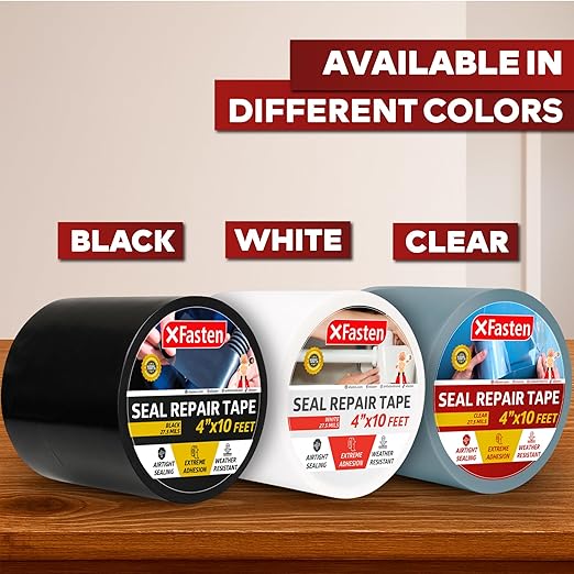 XFasten Waterproof Patch and Seal Tape, Black, 4-Inch by 10-Foot Roof and Gutter Rubber Repair Tape for Stop Leak Repair on Gutter, Roof, Boat, Pool Liner and HVAC – Waterproof and Puncture-Resistant