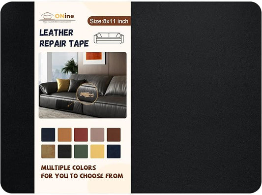 ONine Leather Repair Patch,Self-Adhesive Couch Patch,Multicolor Available Scratch Leather 8X11 Inch Peel and Stick for Sofas,Car Seats Backpack Jackets (Black-Fine Grain)