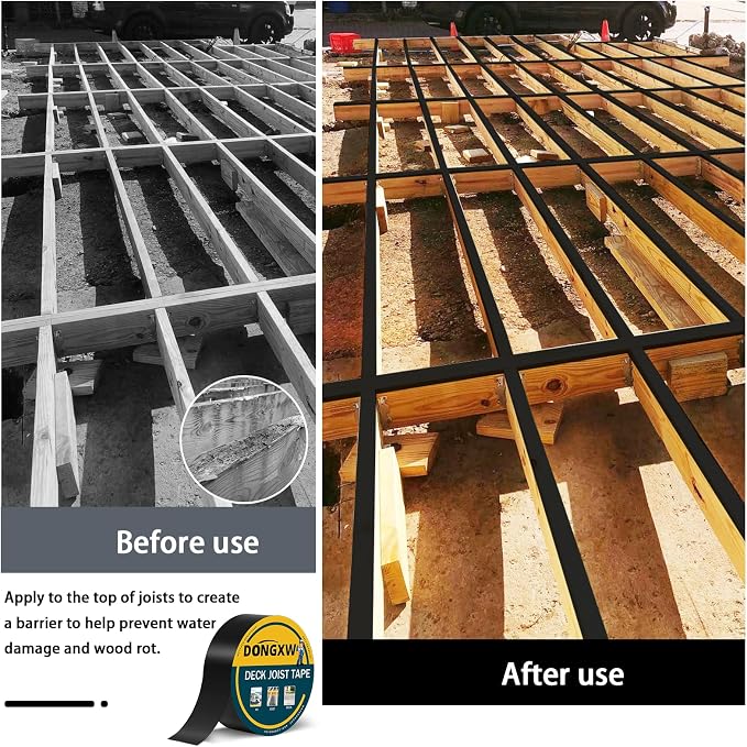 Dongxw Joist Tape for Decking 2''×50', Waterproof Butyl Deck Joist Tapes, Weather-Resistant Flashing Tape for Wood Decks Beams Roof, 10 Packs