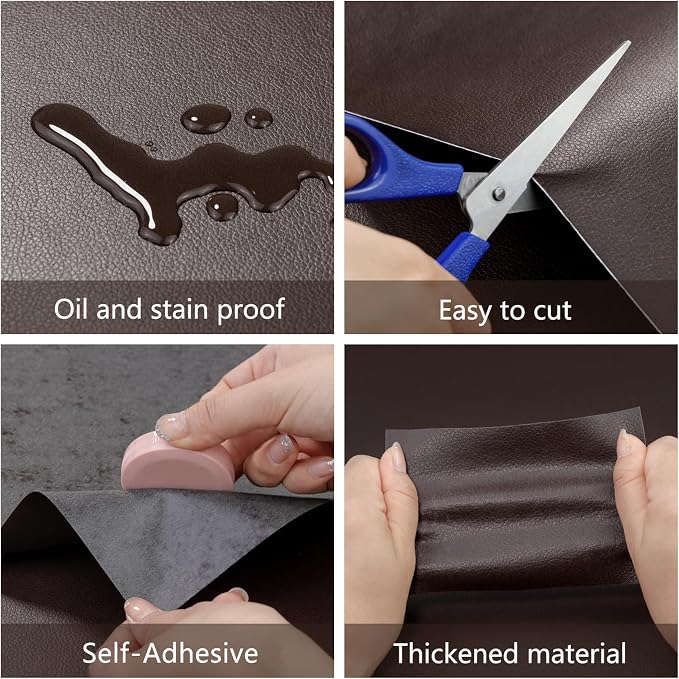 Leather Repair Patch 15.7x80 inch Large Self-Adhesive Vinyl DIY Leather Repair Kit for Sofa Car Seats Chairs Shoes Bags Damaged Furniture (Deep Brown)