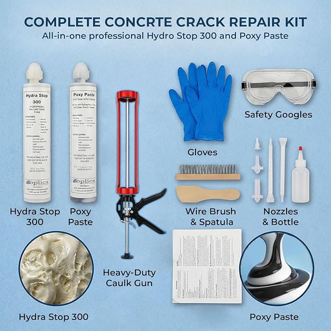 Water Pipe & Foundation Leak Repair Kit, Expanding Waterproof Sealant Foam for Pipe Penetrations Up to 1" Diameter, Basement Waterproofing & Concrete Wall Waterline Leak Sealer, No-Drill DIY Solution