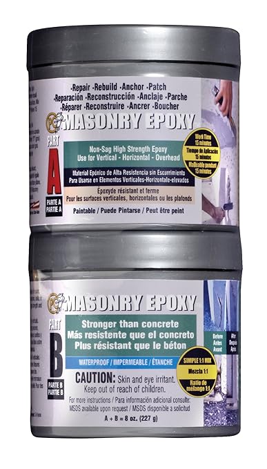 PC Products PC-Masonry Epoxy Adhesive Paste, Two-Part Repair, 8 oz in Two Cans, Gray 70079