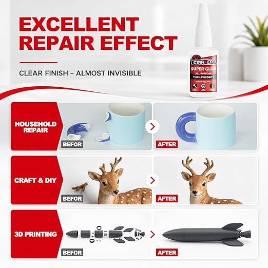 Gap Fill Super Glue 30g Heavy Duty, Thick Cyanoacrylate (CA) Glue with Anti-Clog Caps & Precision Microtips for Woodworking, Crafts, 3D Prints, Strong Repair for Furniture Shoe Ceramic Glass Plastic
