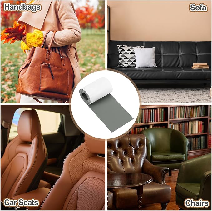 MECCANIXITY Leather Repair Patch 3"x60" Self-Adhesive Leather Vinyl Repair Tape Kit for Furniture Couches Sofa Chair Car Boat Seats Jackets, Smooth Grain Gray