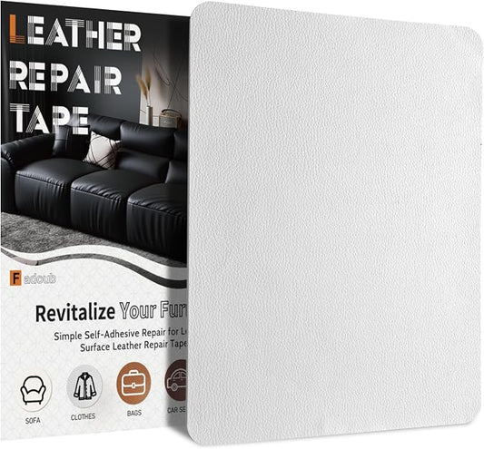 Fadoub Leather Repair Patch Tape Self-Adhesive, 8x11In Heavy Duty Vinyl Patch, Leather Repair Kit for Furniture, Sofa, Couch, Office Chair, Car Seat, Car Interior(White)