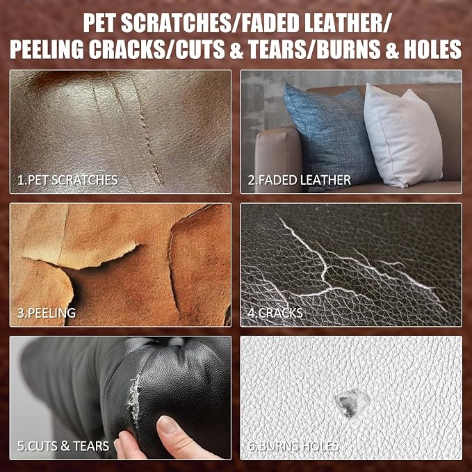 Leather Repair Kit for Furniture, Leather Couch Repair Kit for Car Interior, Car Seats, Sofa, Jacket and Purse,18 Colors Vinyl Repair Kit with Color Matching Guide,Restores Artificial,Genuine Pleather