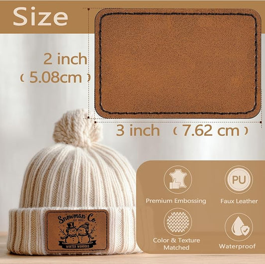 40 Pack Blank Leatherette Patches with Adhesive, Rectangle Laser Engravable Faux Leather Patch for Hats Custom, Fabric Repair Sew, Engraving Materials, Gifts, DIY (Khaki, 3 x 2 in)