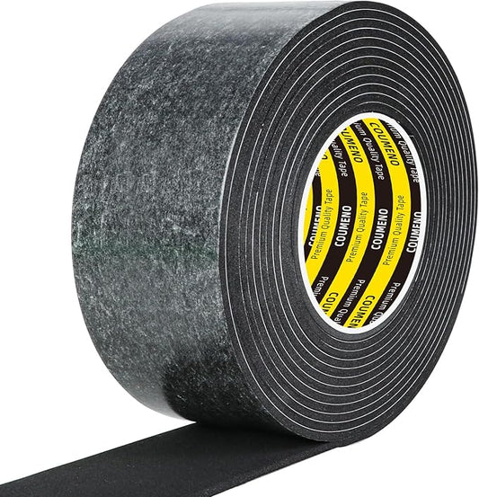 Single-Sided Adhesive EVA Foam Tape 2inX10FT,Black Foam Weather Stripping,Door Seal & Window Insulation Tape,Waterproof Sound Proof Seal Strip for Doors,Windows,Garage Door & Gap Sealing