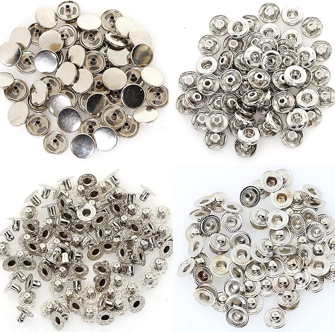 BetterJonny 24 Sets Heavy Duty Leather Snap Fasteners Kit, 10mm Metal Snap Buttons Press Studs Leather Rivets Snaps with 4 Setter Tools for Clothes Bracelet Jackets Jeans Silver