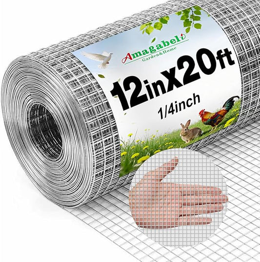 Amagabeli Hardware Cloth 1/4 inch 12inx20ft Galvanized After Welding 23 Gauge Square Chicken Wire Fence Mesh Roll Raised Garden Bed Plant Supports Poultry Netting Cage Snake Rabbit Gopher DIY Craft