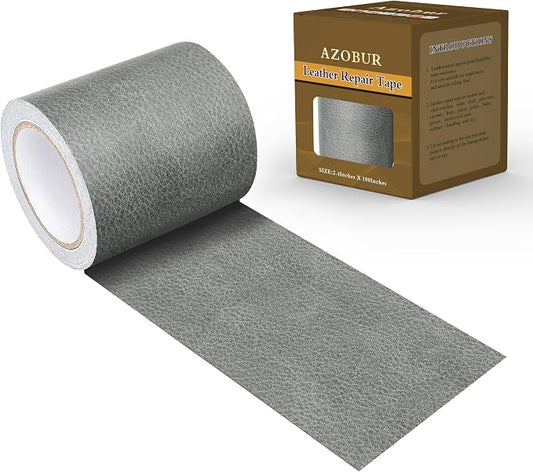 Azbour Leather Repair Tape Patch, 2.4''x15' Super Adhesive, Self-Adhesive Leather Patch for Restoration and Refurbishment of Sofas, Car Seats, Furniture, Vinyl Furniture, Chairs.（Gray）