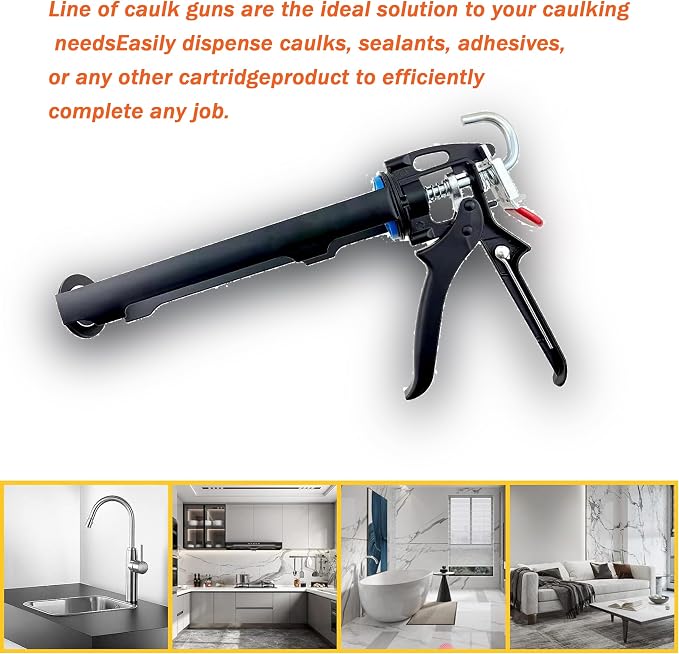Caulking Tool Gun, Caulking Gun,Drive Stainless Steel Barrel Effort-saving with bearings,for Glass Window Bathroom Kitchen Installation