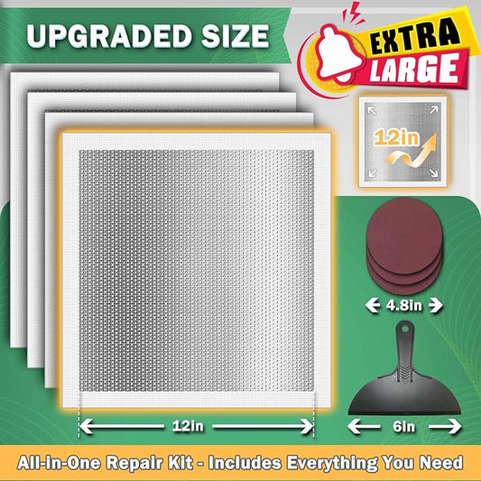 Seloom 12 X 12 Inch Drywall Repair Kit - Heavy Duty Self-Adhesive Mesh Drywall Patch Kit for Large Holes, Quick & Easy Wall Patch Repair kit for Wall and Ceiling (Repair 8)