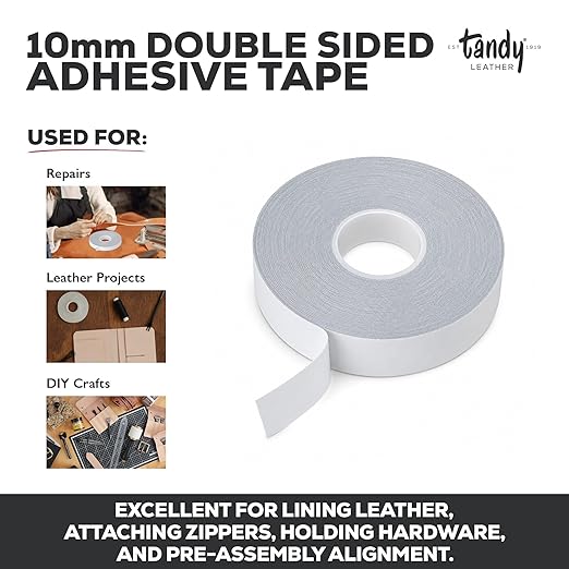 Tandy Leather Tanner's Bond Adhesive Tape - Mess Free Alignment for Stitching and Sewing Projects - Thin Double Sided Tape for Precise Leathercraft Work - 10 mm x 20 m