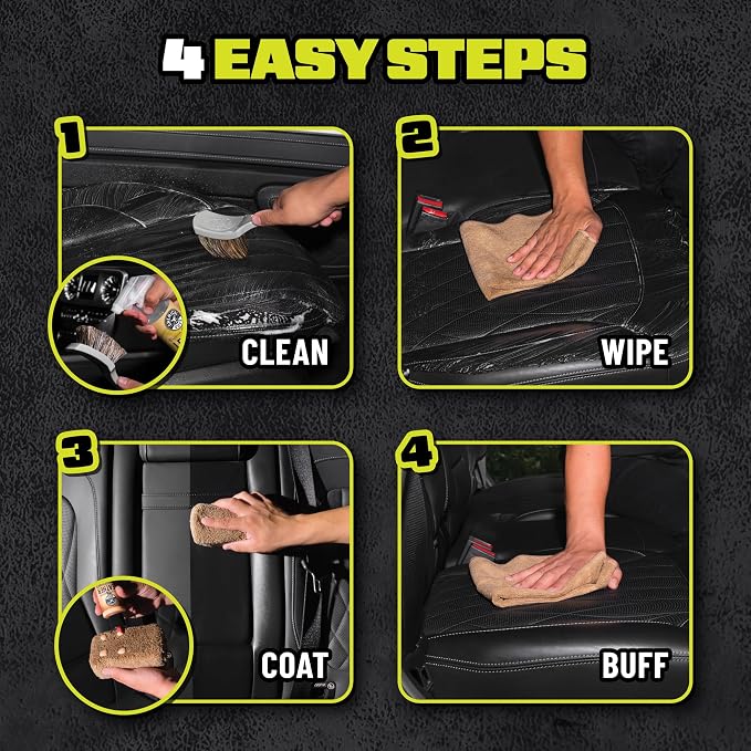 Chemical Guys Leather Care Kit, Cleaner and Conditioner for Car Seats | Complete 6-piece leather cleaning and conditioning kit for car seats, furniture, shoes and bags; genuine or vegan leather