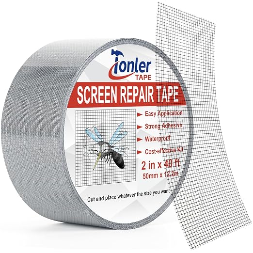 Window Screen Repair Tape 2 in x 40 FT Fiberglass Strong Adhesive Screen Patch, Waterproof Mesh Repair Kit for Window & Door Screen Holes Tears - Gray