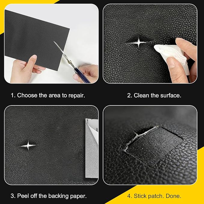 2PCS Self Adhesive PU Leather Repair Patch for Car Seat Furniture and Upholstery Strong Adhesive Easy-to-Use Leather Repair Tape for Tears(Black)