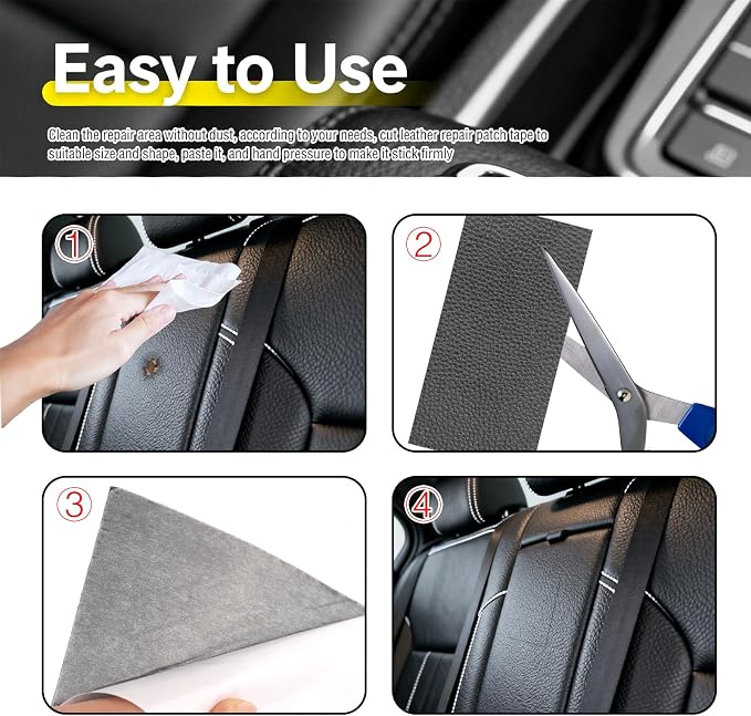 2PCS 8×4 Inch PU Leather Patch for Car Seat Repair,Self-Adhesive Leather Repair Patch Tape Vinyl Repairs Kit,Portable Car Leathers Repairs Kit (Gray)