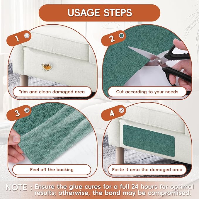 Linen Fabric Repair Tape 4x79 Inch, Self Adhesive Couch Patch Repair Fabric Tape for Furniture, Linen Patch Kit for Couch, Carpet, Upholstery, Chair, Sofa, Pillows, Bag (Coarse, Green)