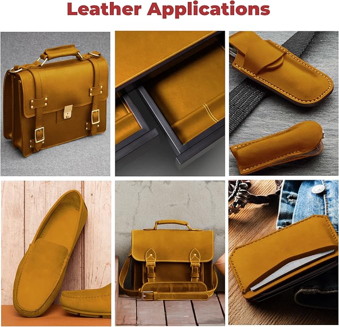 ELW Crazy Horse Leather 5-6 OZ (2-2.4mm) | Tobacco Brown | Pre-Cut 6"x12" 2PCS | Full Grain Cowhide Handmade Leather for DIY, Crafts, Sheaths, Sewing, Workshop