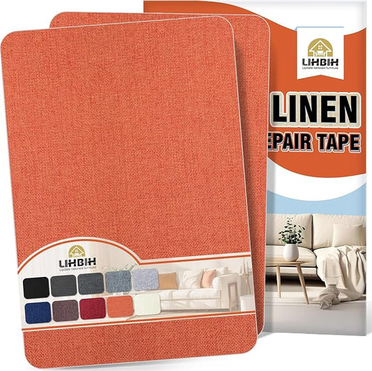 Linen Fabric Repair Tape 2 Pcs 8x12 Inch, Self Adhesive Couch Patch Repair Fabric Tape for Furniture, Linen Patch Kit for Couch, Carpet, Upholstery, Chair, Sofa, Cushion, Bag (Brick Red)