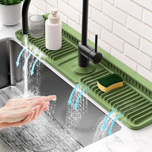 24'' Longer Faucet Mat for Kitchen Sink Splash Guard[7° Slope Fast Self-draining][Snap Lock Fit] Kitchen Sink Faucet Mat Splash Guard Kitchen Sink Area Water Splash Guard Behind Faucet Draining Mat