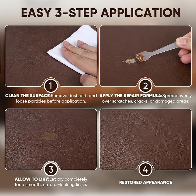 Leather & Vinyl Repair Kit, DIY Color Repair for Cracks,Scratches, Brown | Blendable Colors; Flexible Formula; Strong Adhesion; Smooth Finish; Fast Drying; Long-Lasting Repair