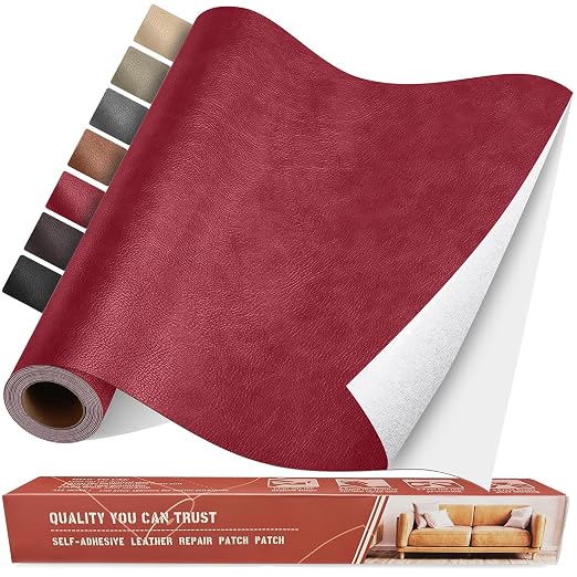 Self Adhesive Leather Repair Patch Kit, 31.4 in x 16 in Large Vinyl Leather Repair Tape for Furniture, Car Seat, Couch, Sofa, Chair Retro Red