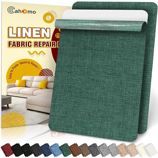 Linen Repair Tape 2Pcs 8x12 inch, Self Adhesive Fabric Patches, Couch Repair Patch Kit, Fabric Repair Tape for Furniture, Sofas, Carpet, DIY, Headboards, Chairs, Pillows, Linen Goods - Green