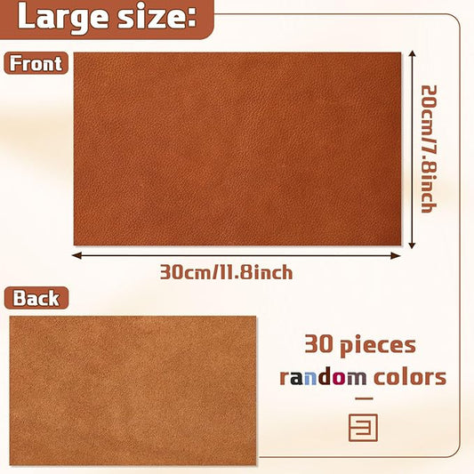 Amylove 30 Pcs Genuine Leather Scraps for Craft 12 x 7.8 Inch Tooling Leather Sheets Material(Brown)