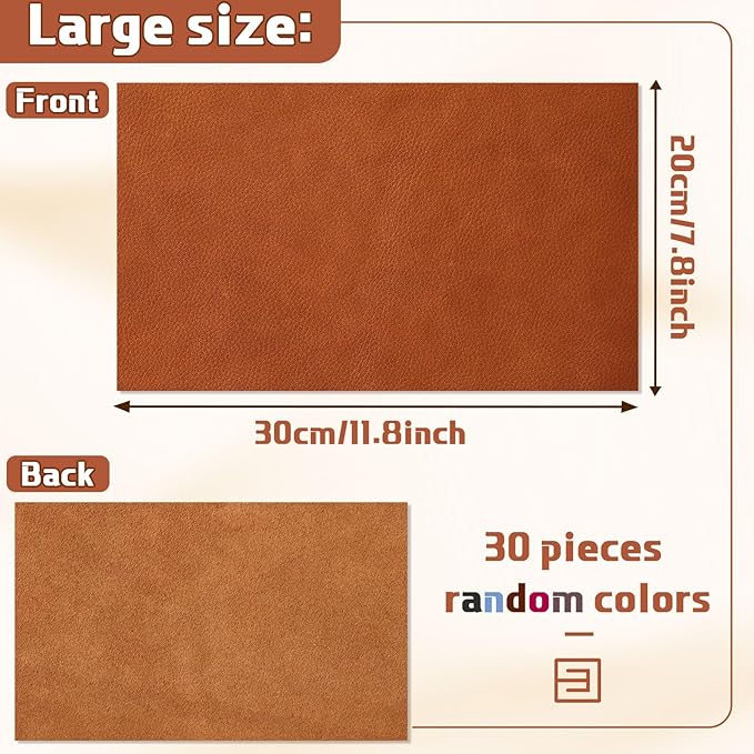 Amylove 30 Pcs Genuine Leather Scraps for Craft 12 x 7.8 Inch Tooling Leather Sheets Material(Brown)