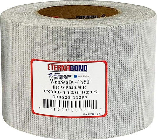 EternaBond WebSeal White 4" x50' MicroSealant Woven Polyester Tape | 23 mil Total Thickness | EB-WB040-50R - Reinforced Fabric for Roof Sealing and Repair
