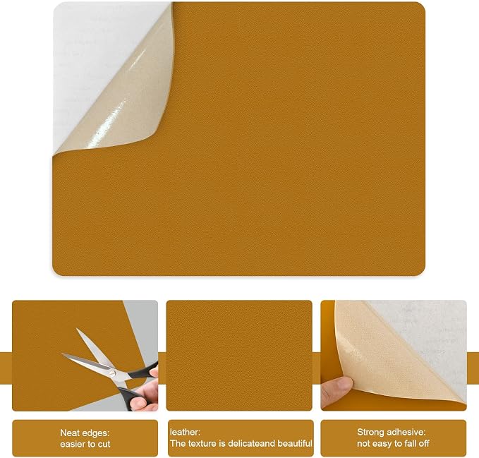 IANZE 2Pcs Leather Repair Patch, Self Adhesive Leather Repair Patch for Car Seats, Couches, Furniture, Sofa, Handbags, Office Chair (Tan)