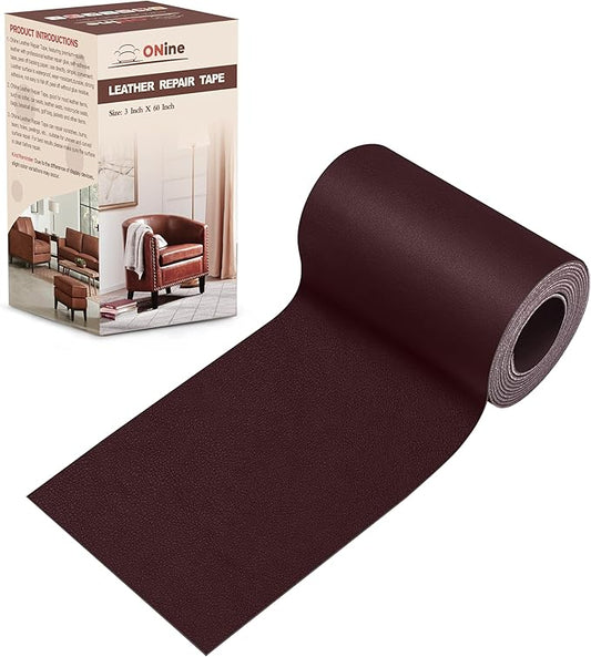 ONine Leather Repair Patch，Leather Repair Tape, 3 x 60 inches Leather Repair Patch for Furniture,Vinyl Repair Kit，Leather Couch Patch，for Sofas, Furniture, Car Seats, Office Chairs(Mulberry)