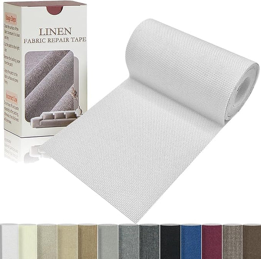 Gheeidau Linen Repair Tape 4x70 Inch Self-Adhesive Couch Patch Repair Fabric Patch for Furniture,Sofas,Cushion,Chairs,Bags,Linen Goods(White)