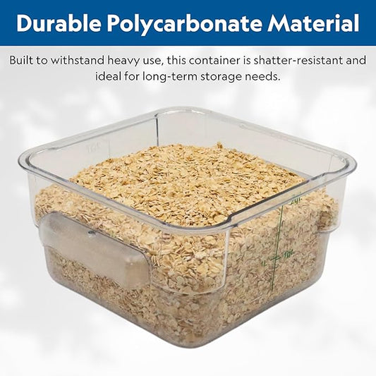 FSE Square Food Container, 2 Quart, Polycarbonate, Reusable, Clear, NSF, (LID SOLD SEPARATELY)