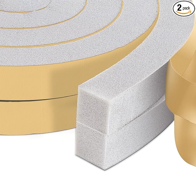 High Density Foam Tape Air Conditioner Window Seal, 1x1 Inch Thick Foam Stripe with Adhesive for Window AC Insulation, Weather Stripping for Doors and Windows Insulation, AC Foam Tape, Gray