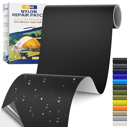 Fabric Repair Tape, Self Adhesive Nylon Repair Patch, Waterproof Outdoor Nylon Tape/Patch Kit for Down Jacket Clothing Tent Awnings Boat Cover Couches Black 6x63 inch