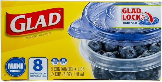 Glad GladWare Mini Round Food Storage Containers with Lids, Small BPA Free Reusable Plastic Snack Containers with Lock Tight Seal for Lunch, Portion Control, and On the Go, 4 Oz, 8 Count