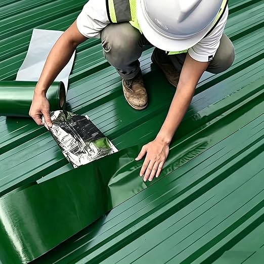 Waterproof Sealant Tape Self Adhesive Rubberized Asphalt Tape for RV Roof Metal Roof Corrugated Roof Leak Repair UV Resistant Heavy Duty Waterproofing Membrane (Green, 7.874in*196.85in)